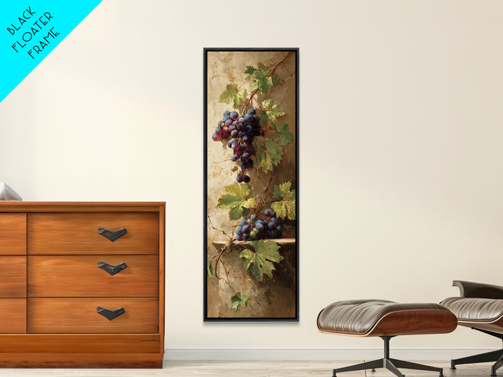 Grapevine Branch with Purple Grapes and Leaves Canvas Print, Winery Art, Minimalist Decor, Winery Decor, Oil Painting, Vineyard, WIN-1x3-37