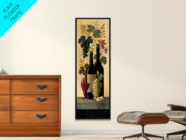 Black and Gold Wine Bottle Silhouette Framed Canvas Print, Winery Art, Minimalist Decor, Winery Decor, Fine Art, Vineyard, WIN-1x3-4