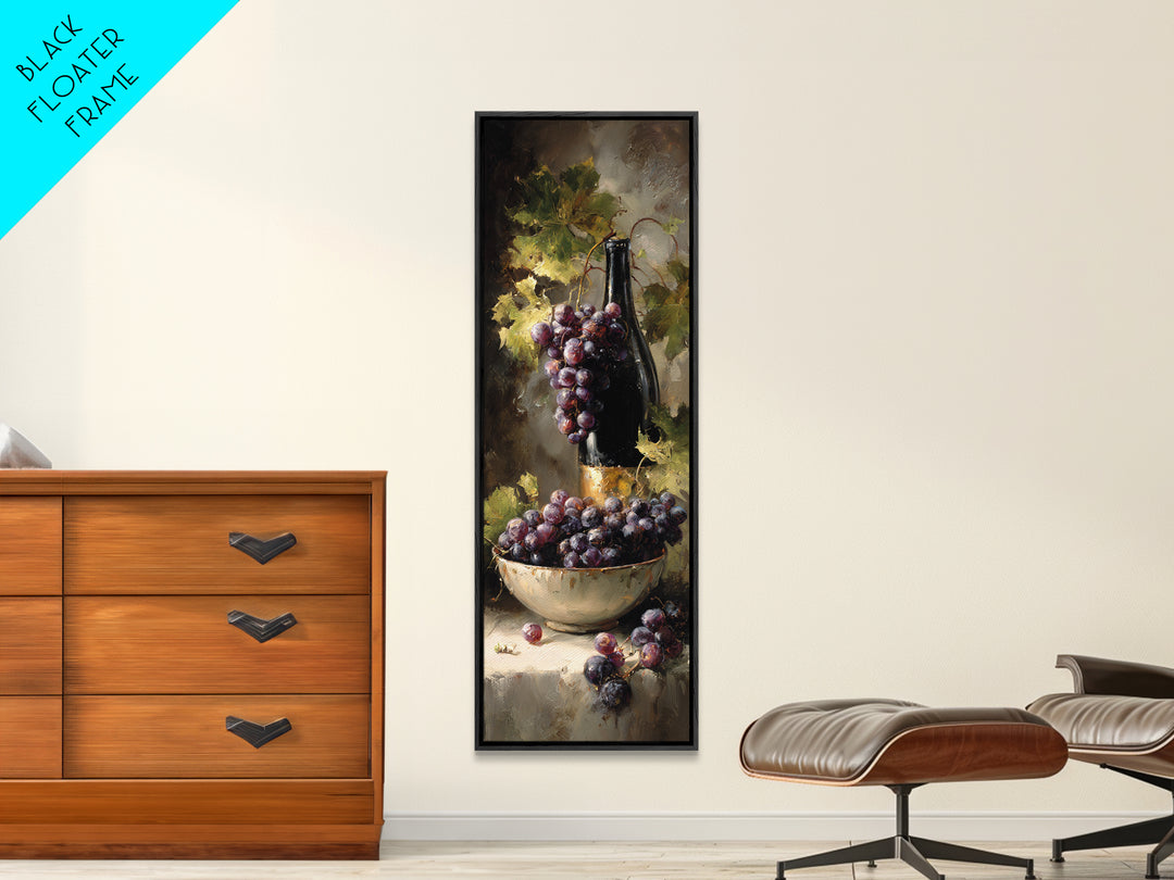 Grapes in a Ceramic Bowl with Shadows Framed Canvas Print, Winery Art, Wall Art, Winery Decor, Oil Painting, Vineyard, WIN-1x3-45