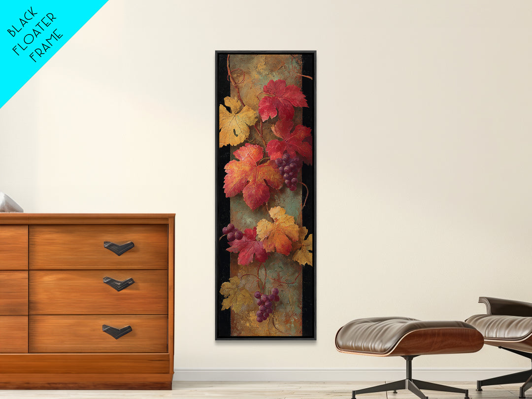 Vine Leaves Turning Autumn Red and Gold Framed Canvas Print, Winery Art, Watercolor Painting, Winery Decor, Fine Art, Vineyard, WIN-1x3-47