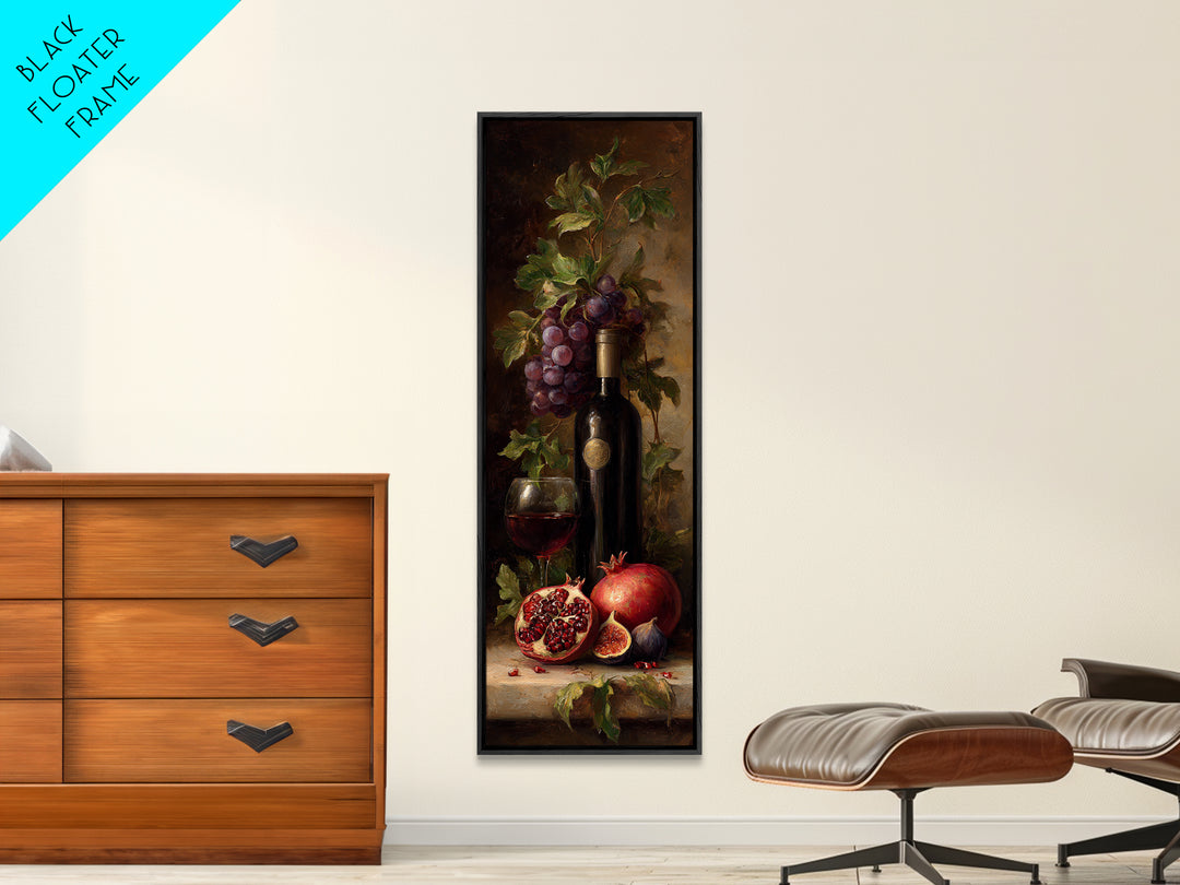 Pomegranate Figs and Red Wine Composition Framed Canvas Print, Winery Art, Textured Painting, Winery Decor, Fine Art, Vineyard, WIN-1x3-53