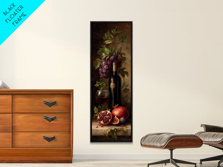 Pomegranate Figs and Red Wine Composition Framed Canvas Print, Winery Art, Textured Painting, Winery Decor, Fine Art, Vineyard, WIN-1x3-53