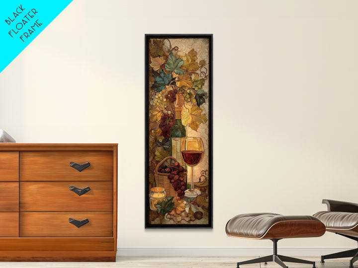 Wine Harvest Basket Framed Canvas Print, Winery Art, Cocktail Wall Art, Winery Decor, Watercolor Art, Vineyard, WIN-1x3-58
