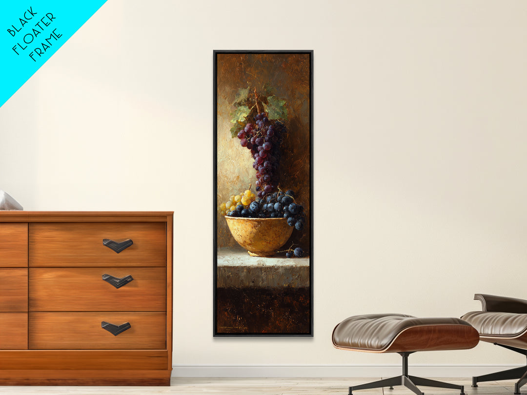 Grapes in a Ceramic Bowl with Shadows Framed Canvas Print, Winery Art, Wall Art, Winery Decor, Oil Painting, Vineyard, WIN-1x3-69