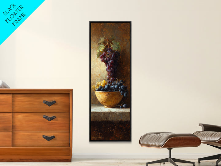Grapes in a Ceramic Bowl with Shadows Framed Canvas Print, Winery Art, Wall Art, Winery Decor, Oil Painting, Vineyard, WIN-1x3-69