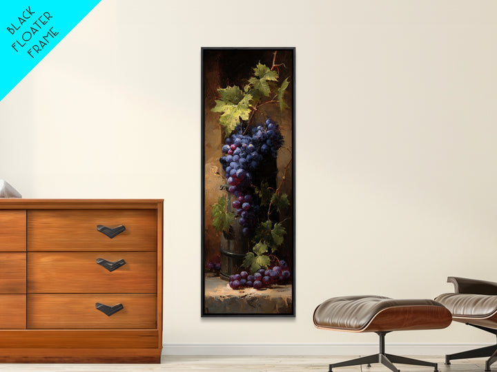 Grapevine Branch with Purple Grapes and Leaves Canvas Print, Winery Art, Wall Hanging, Winery Decor, Watercolor Art, Vineyard, WIN-1x3-85