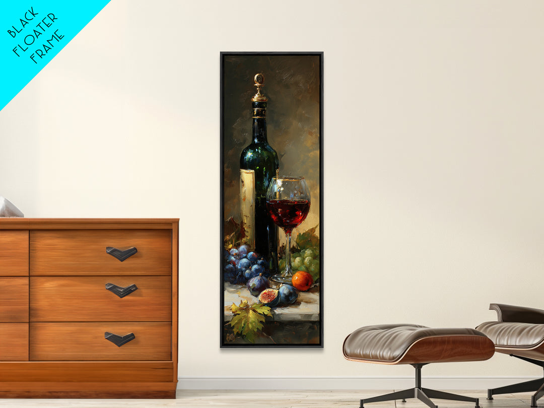 Wine Bottle and Glass Still Life Canvas Print, Winery Art, Contemporary Art, Winery Decor, Fine Art, Vineyard, Kitchen Decor, WIN-1x3-86