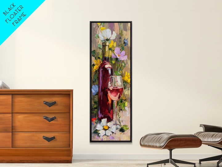 Ros Glass Beside Summer Flowers Canvas Print, Winery Art, Textured Painting, Winery Decor, Fine Art, Vineyard, Oil Painting, WIN-1x3-98