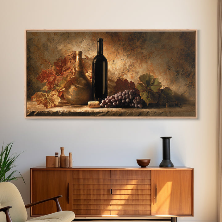 Black and Gold Wine Bottle Silhouette Framed Canvas Print, Winery Art, Room Decor, Winery Decor, Fine Art, Vineyard, WIN-2x1-12