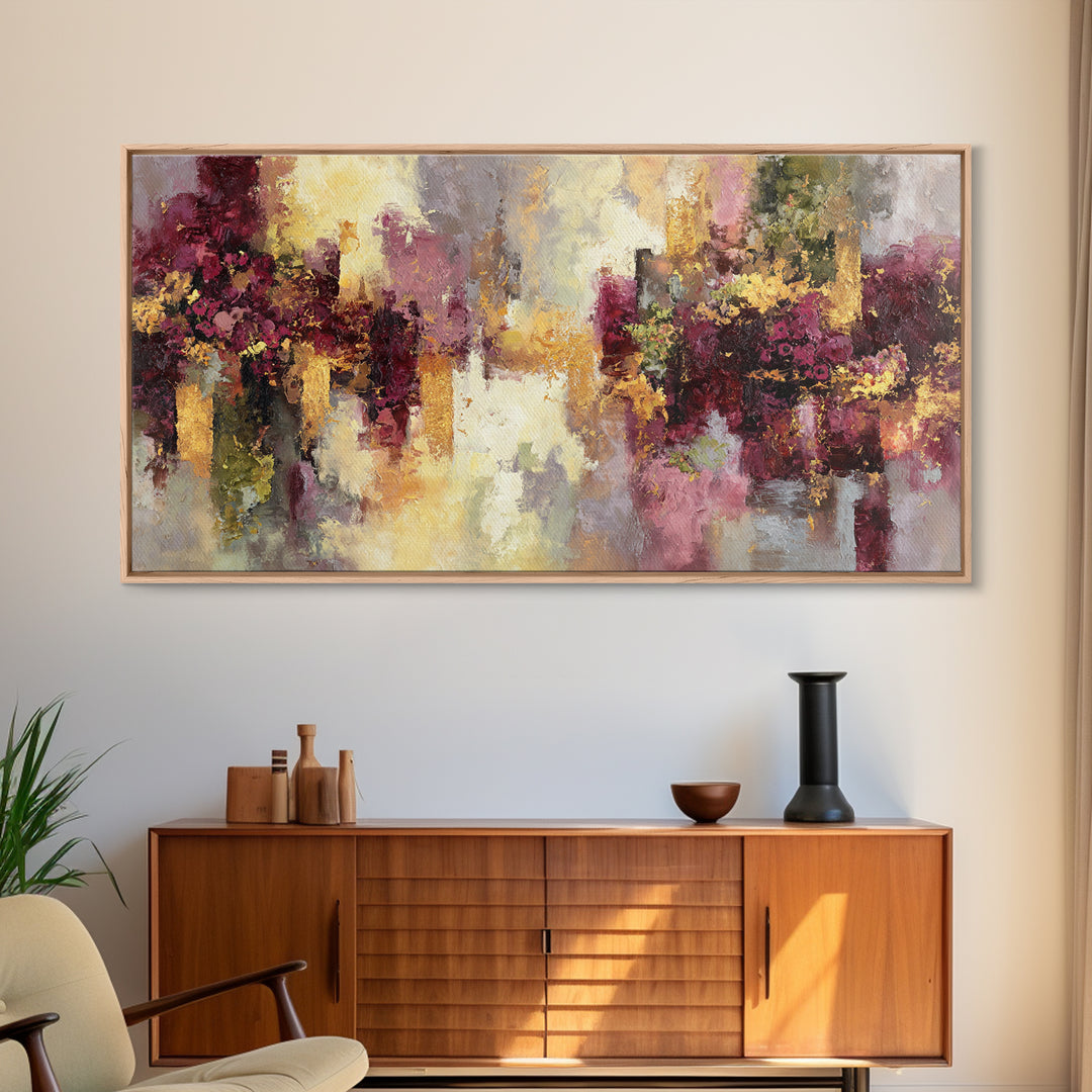 Burgundy Abstract with Gold Accents Framed Canvas Print, Winery Art, Living Room Art, Winery Decor, Abstract Art, Vineyard, WIN-2x1-19