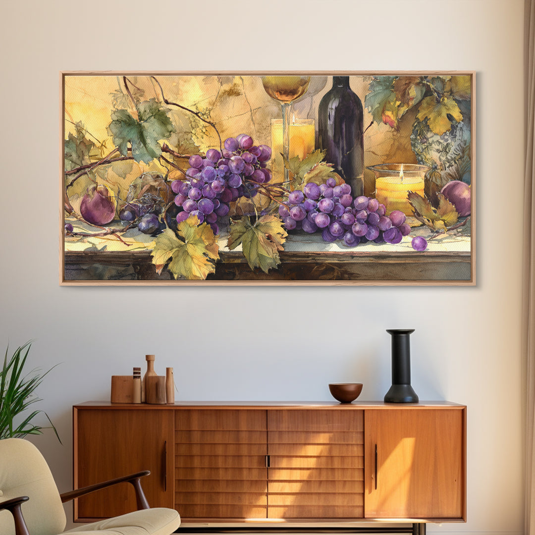 Grapevine Branch with Purple Grapes and Leaves Canvas Print, Winery Art, Art Print, Winery Decor, Fine Art, Vineyard, WIN-2x1-21