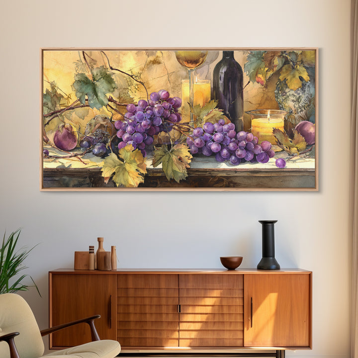 Grapevine Branch with Purple Grapes and Leaves Canvas Print, Winery Art, Art Print, Winery Decor, Fine Art, Vineyard, WIN-2x1-21