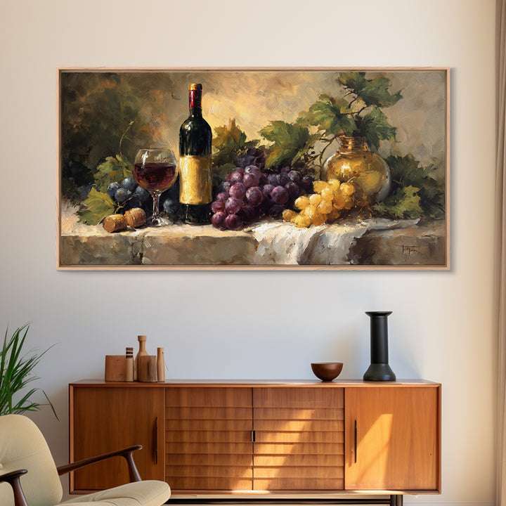 Tuscan Vineyard at Golden Hour Framed Canvas Print, Winery Art, Oil Painting, Winery Decor, Watercolor Art, Vineyard, WIN-2x1-23