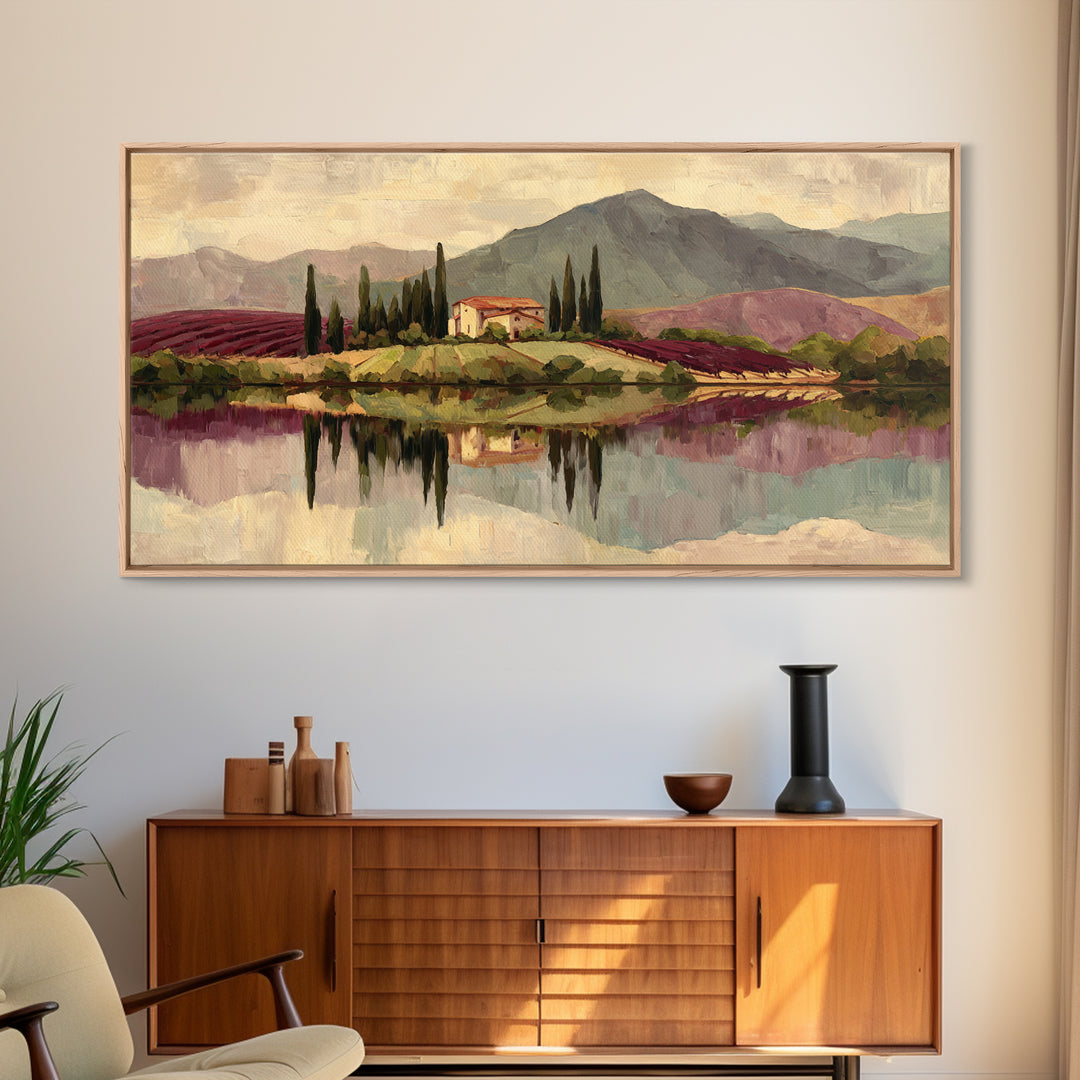 French Vineyard Hills Framed Canvas Print, Winery Art, Contemporary Art, Winery Decor, Fine Art, Vineyard, Kitchen Decor, WIN-2x1-28