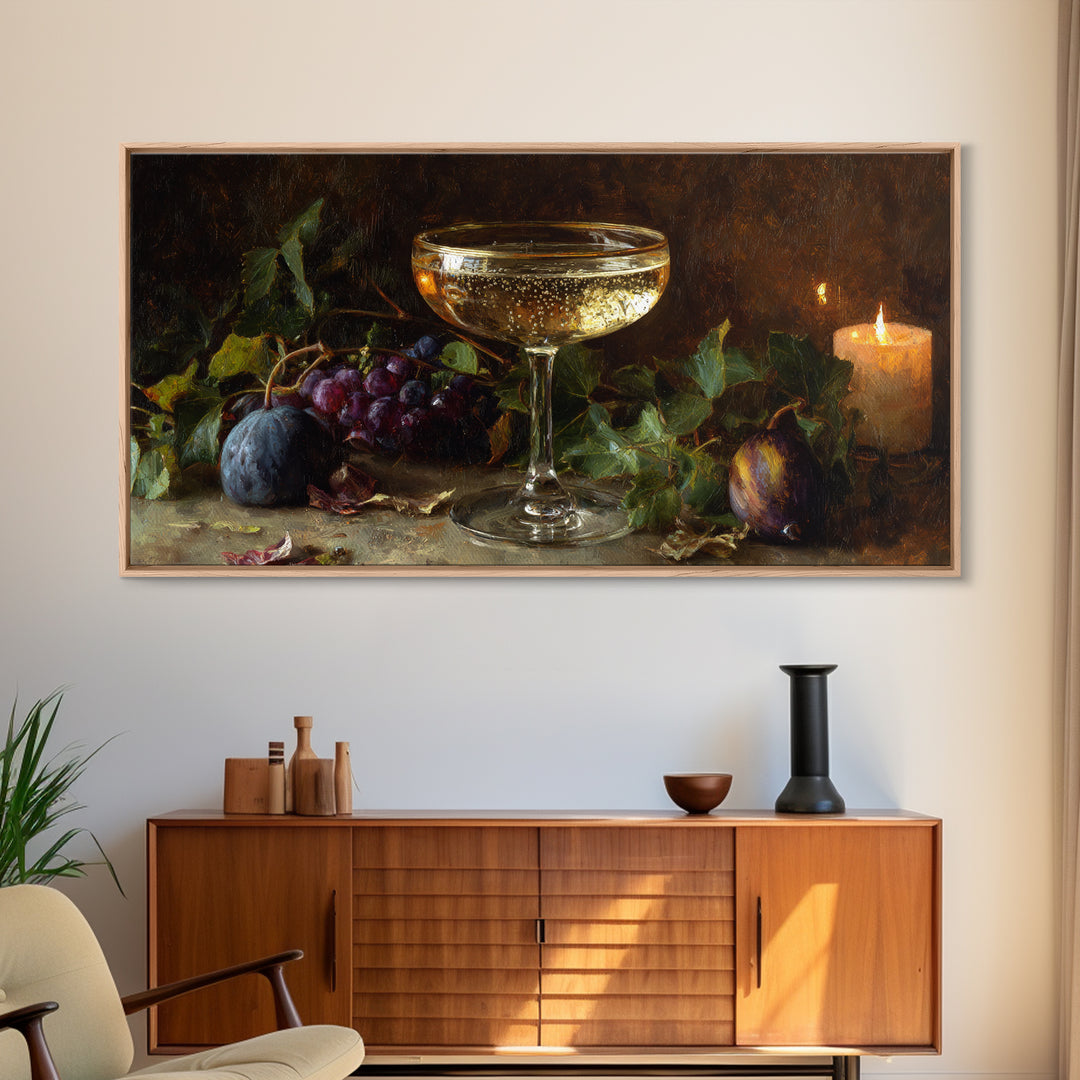 Champagne Coupe with Bubbles and Light Canvas Print, Winery Art, Winery Decor, Oil Painting, Vineyard, Watercolor Painting, WIN-2x1-39