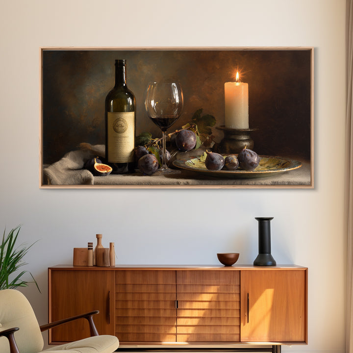 Wine Bottle and Glass Still Life Framed Canvas Print, Winery Art, Art, Winery Decor, Fine Art, Vineyard, Farmhouse Decor, WIN-2x1-46