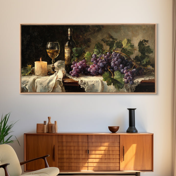 Champagne Grapes and White Linen Still Life Canvas Print, Winery Art, Framed Art, Winery Decor, Abstract Art, Vineyard, WIN-2x1-49
