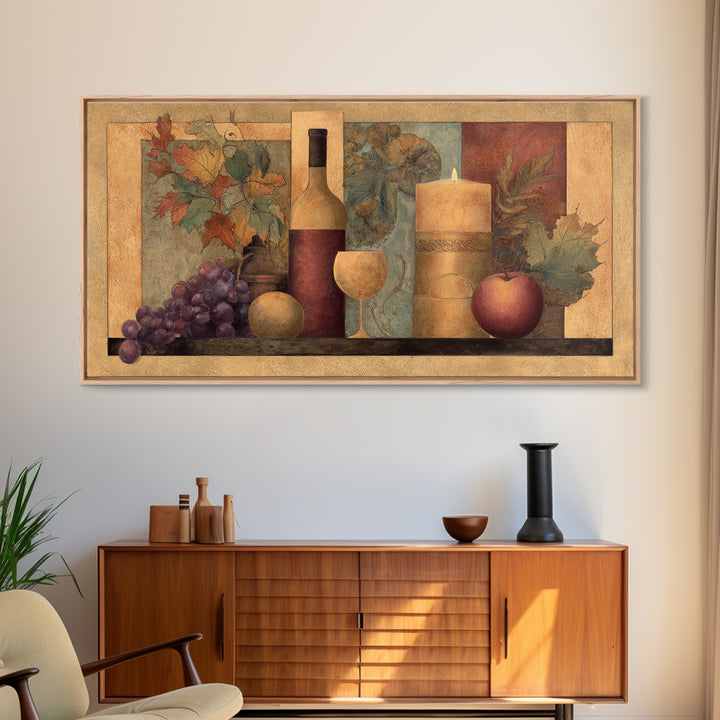 Vine Leaves Turning Autumn Red and Gold Framed Canvas Print, Winery Art, Living Room Decor, Winery Decor, Fine Art, Vineyard, WIN-2x1-55