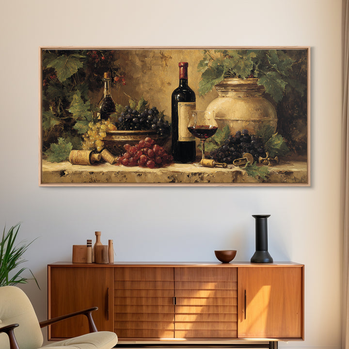 Old Cellar Key and Wine Label Shapes Framed Canvas Print, Winery Art, Print, Winery Decor, Abstract Art, Vineyard, WIN-2x1-56