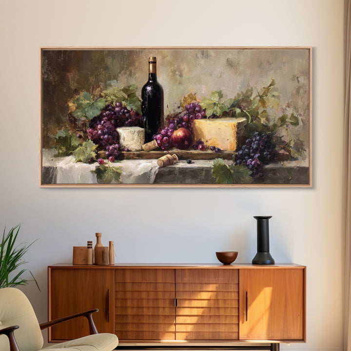 Charcuterie Board with Grapes and Cheese Canvas Print, Winery Art, Wall Hanging, Winery Decor, Vineyard, Preppy Wall Art, WIN-2x1-57