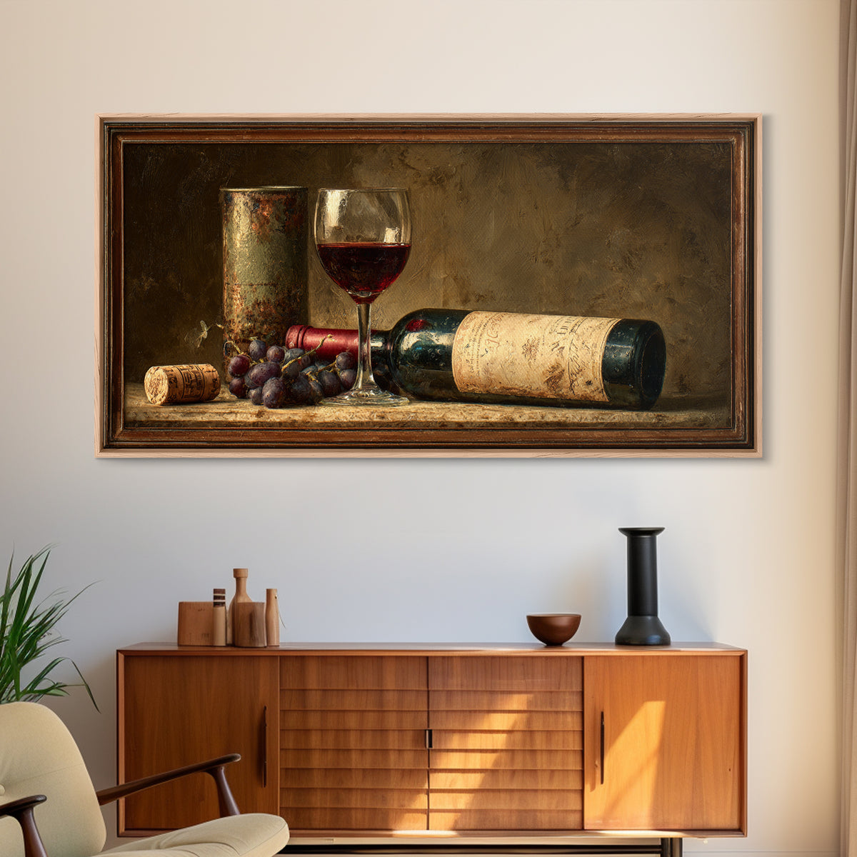 Wine Tasting Flight Rendered as Elegant Still Framed Canvas Print, Winery Art, Minimalist Decor, Winery Decor, Vineyard, WIN-2x1-6