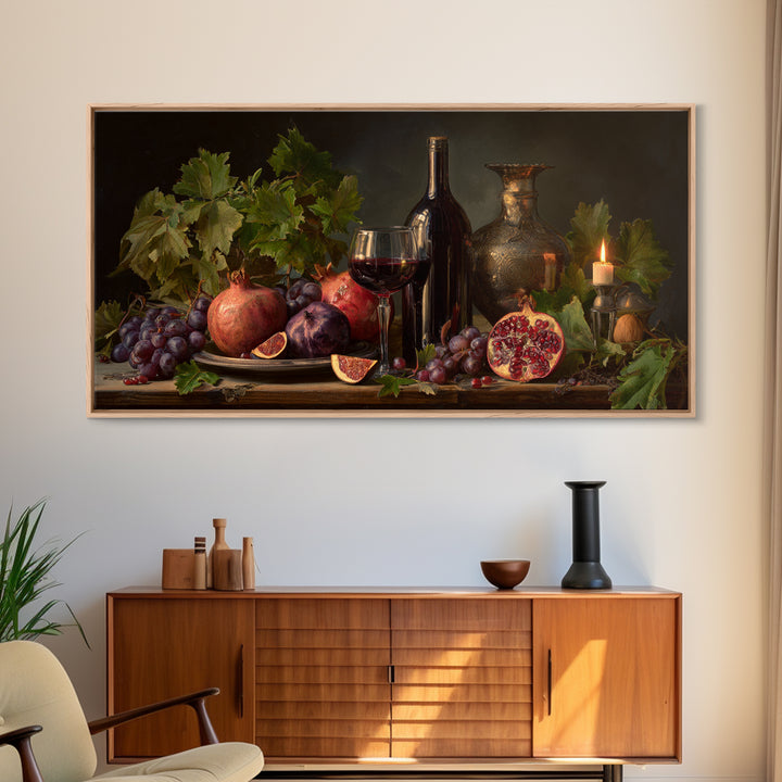 Pomegranate Figs and Red Wine Composition Canvas Print, Winery Art, Artwork, Winery Decor, Fine Art, Vineyard, Bar Decor, WIN-2x1-61