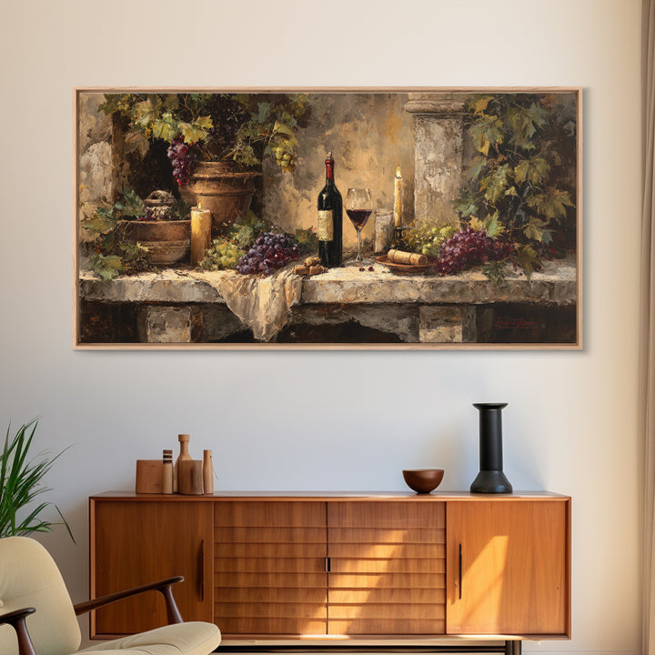 Italian Villa Vineyard Landscape Canvas Print, Winery Art, Winery Decor, Oil Painting, Vineyard, Retro Wall Art, WIN-2x1-64