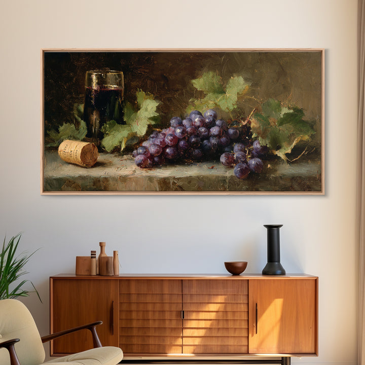 Single Grape Cluster Botanical Study Framed Canvas Print, Winery Art, Kitchen Decor, Winery Decor, Fine Art, Vineyard, WIN-2x1-65