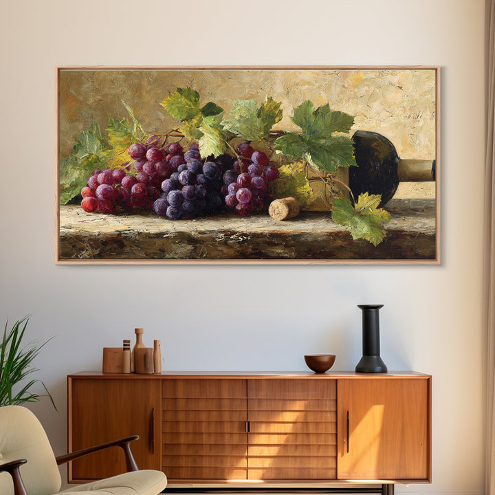 Grapevine Branch with Purple Grapes and Leaves Canvas Print, Winery Art, Wall Art Print, Winery Decor, Watercolor Art, Vineyard, WIN-2x1-69