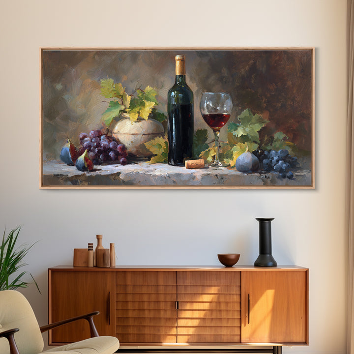Wine Bottle and Glass Still Life Canvas Print, Winery Art, Printable Wall Art, Winery Decor, Fine Art, Vineyard, Retro Wall Art, WIN-2x1-70