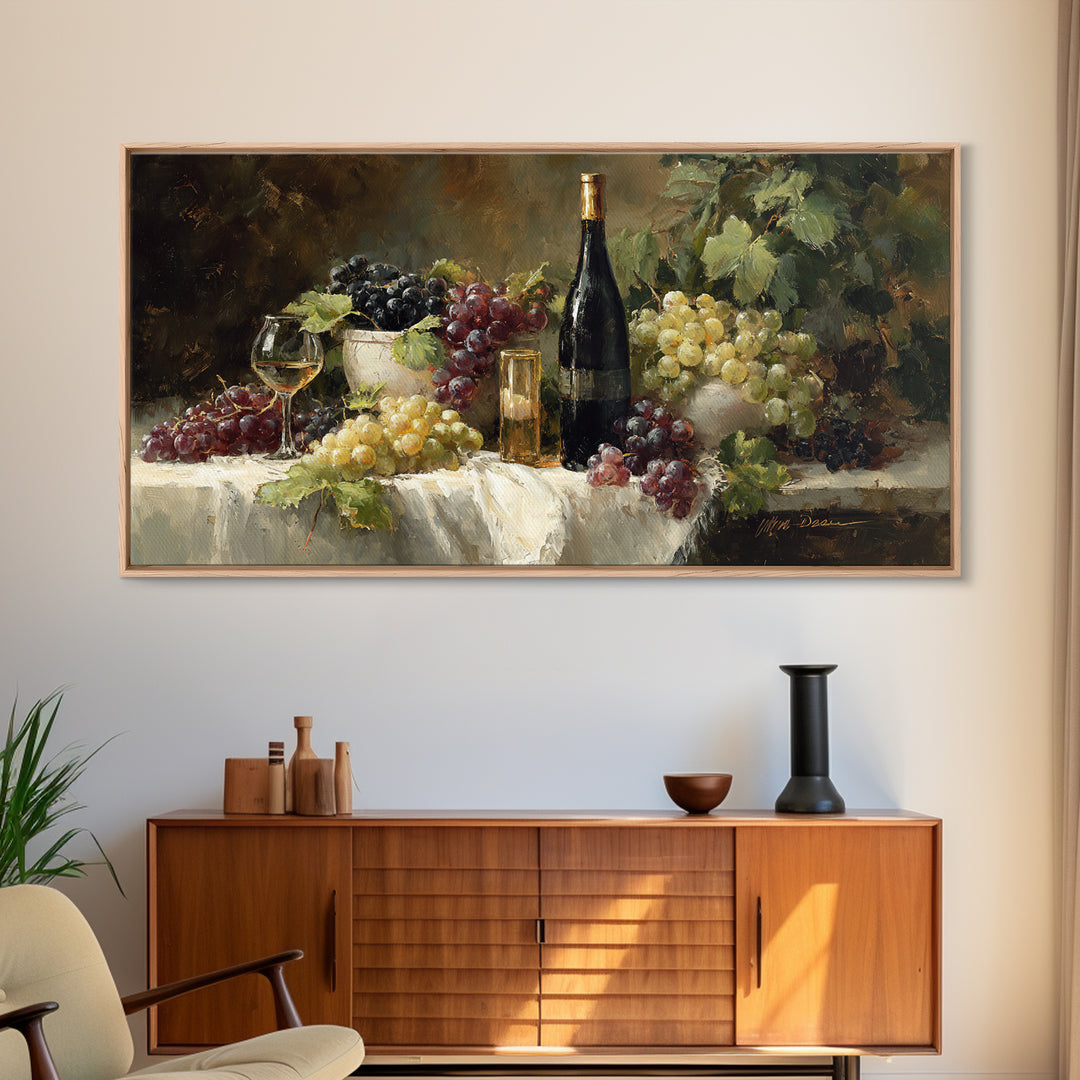 Champagne Grapes and White Linen Still Life Canvas Print, Winery Art, Framed Art, Winery Decor, Abstract Art, Vineyard, WIN-2x1-73