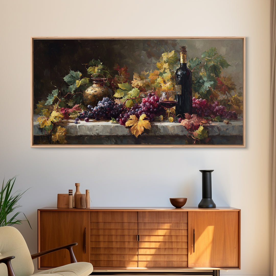 Vine Leaves Turning Autumn Red and Gold Framed Canvas Print, Winery Art, Living Room Art, Winery Decor, Fine Art, Vineyard, WIN-2x1-79