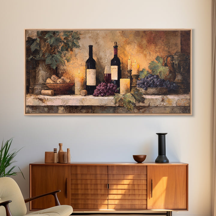 Old Cellar Key and Wine Label Shapes Framed Canvas Print, Winery Art, Luxury Decor, Winery Decor, Abstract Art, Vineyard, WIN-2x1-8