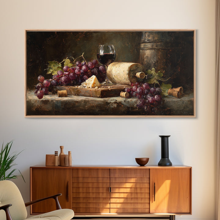 Charcuterie Board with Grapes and Cheese Framed Canvas Print, Winery Art, Kitchen Art, Winery Decor, Watercolor Art, Vineyard, WIN-2x1-81
