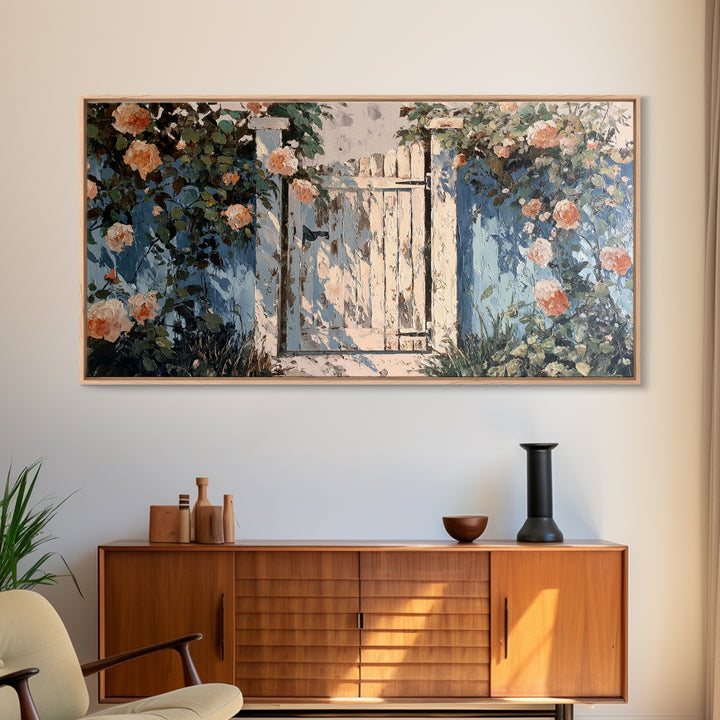 Vineyard Gate with Climbing Roses Framed Canvas Print, Winery Art, Wall Decor, Winery Decor, Fine Art, Vineyard, Kitchen Art, WIN-2x1-83