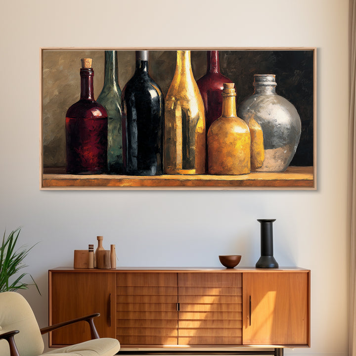 Black and Gold Wine Bottle Silhouette Framed Canvas Print, Winery Art, Wall Art Print, Winery Decor, Fine Art, Vineyard, WIN-2x1-84