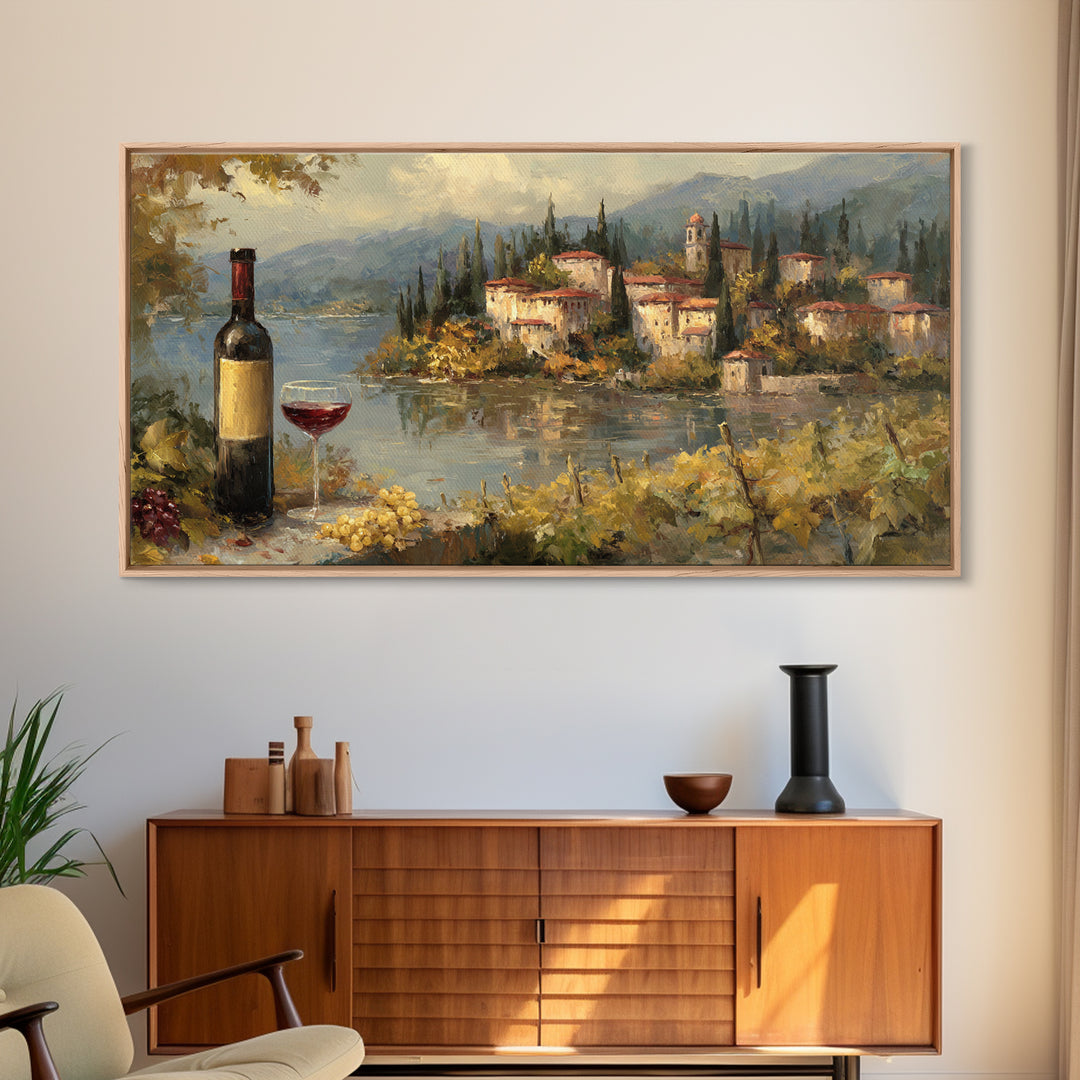 Italian Villa Vineyard Landscape Framed Canvas Print, Winery Art, Framed Art, Winery Decor, Fine Art, Vineyard, Landscape Art, WIN-2x1-88
