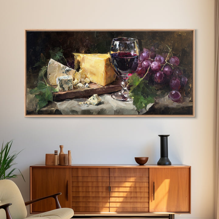 Charcuterie Board with Grapes and Cheese Framed Canvas Print, Winery Art, Painting, Winery Decor, Fine Art, Vineyard, WIN-2x1-9
