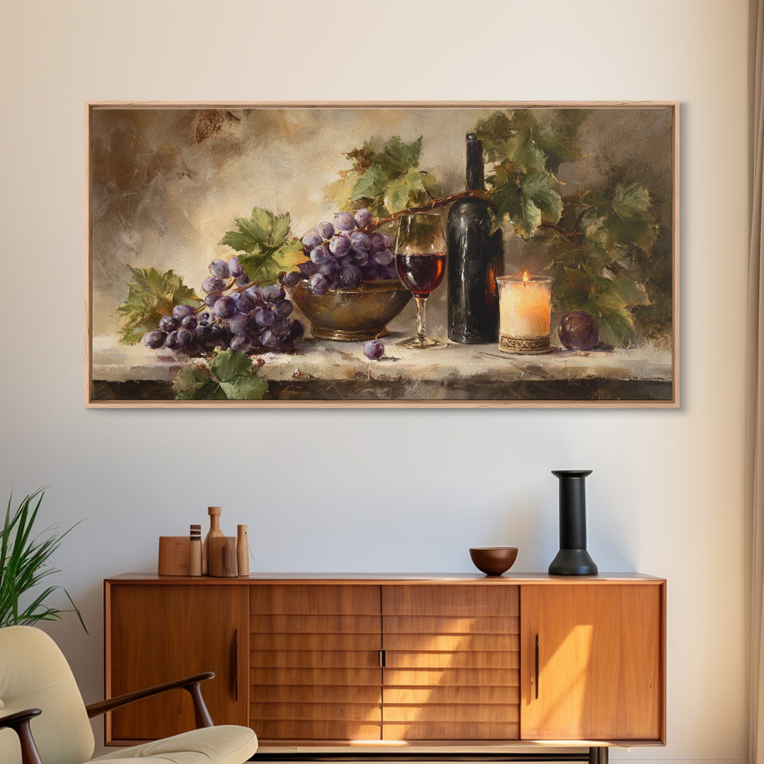 Grapevine Branch with Purple Grapes and Leaves Canvas Print, Winery Art, Wall Art Print, Winery Decor, Watercolor Art, Vineyard, WIN-2x1-93