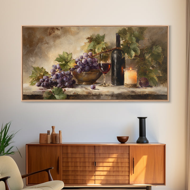 Grapevine Branch with Purple Grapes and Leaves Canvas Print, Winery Art, Wall Art Print, Winery Decor, Watercolor Art, Vineyard, WIN-2x1-93