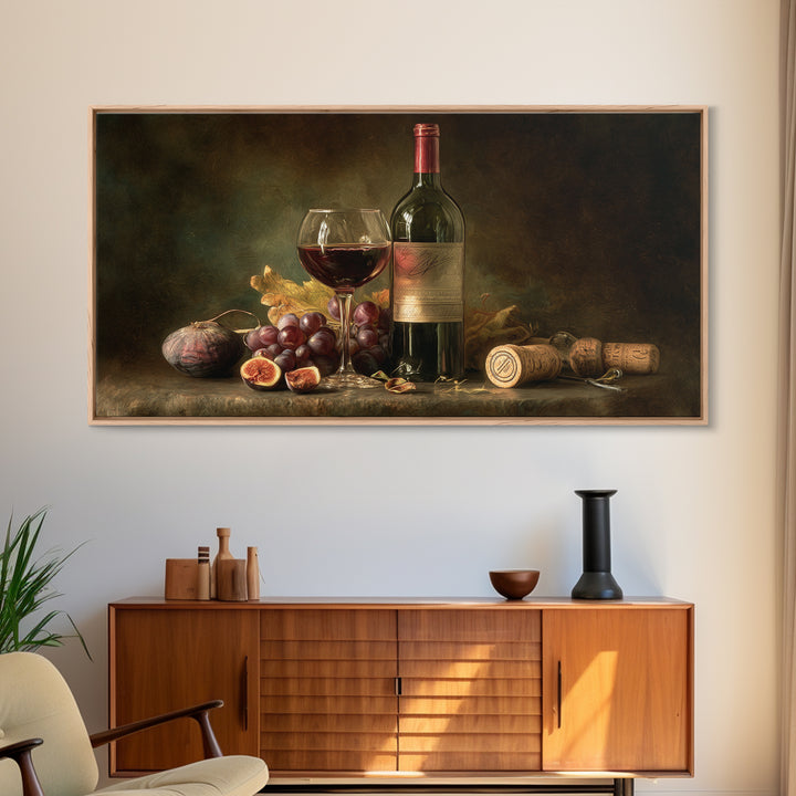 Wine Bottle and Glass Still Life Canvas Print, Winery Art, Printable Wall Art, Winery Decor, Fine Art, Vineyard, Retro Wall Art, WIN-2x1-94
