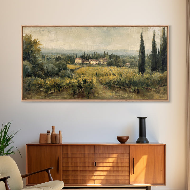 Tuscan Vineyard at Golden Hour Framed Canvas Print, Winery Art, Neutral Decor, Winery Decor, Fine Art, Vineyard, Home Decor, WIN-2x1-95