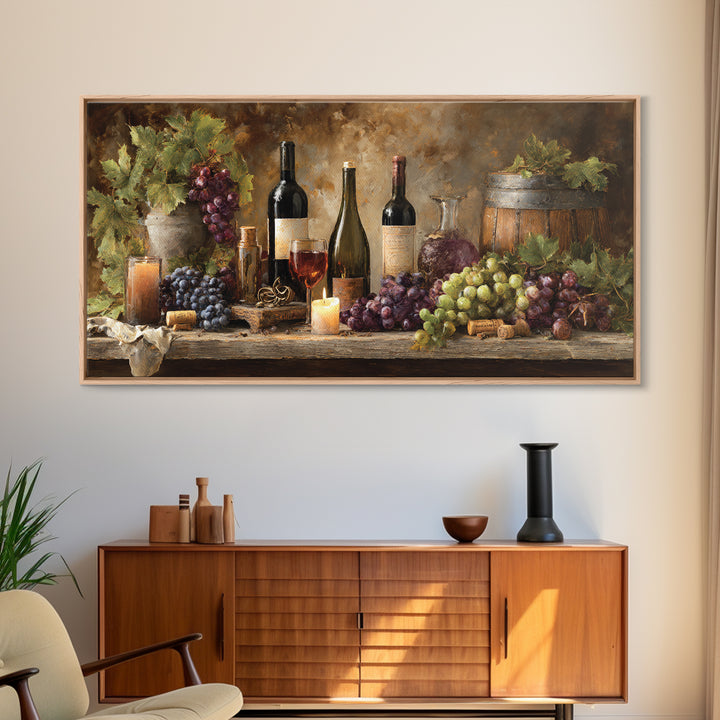 Corkscrew and Corks on Rustic Wood Framed Canvas Print, Winery Art, Kitchen Wall Decor, Winery Decor, Oil Painting, Vineyard, WIN-2x1-96