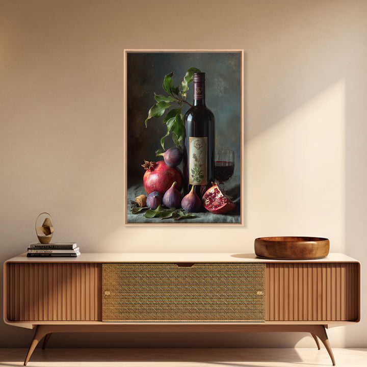 Pomegranate Figs and Red Wine Composition Framed Canvas Print, Winery Art, Printable Wall Art, Winery Decor, Fine Art, Vineyard, WIN-2x3-1