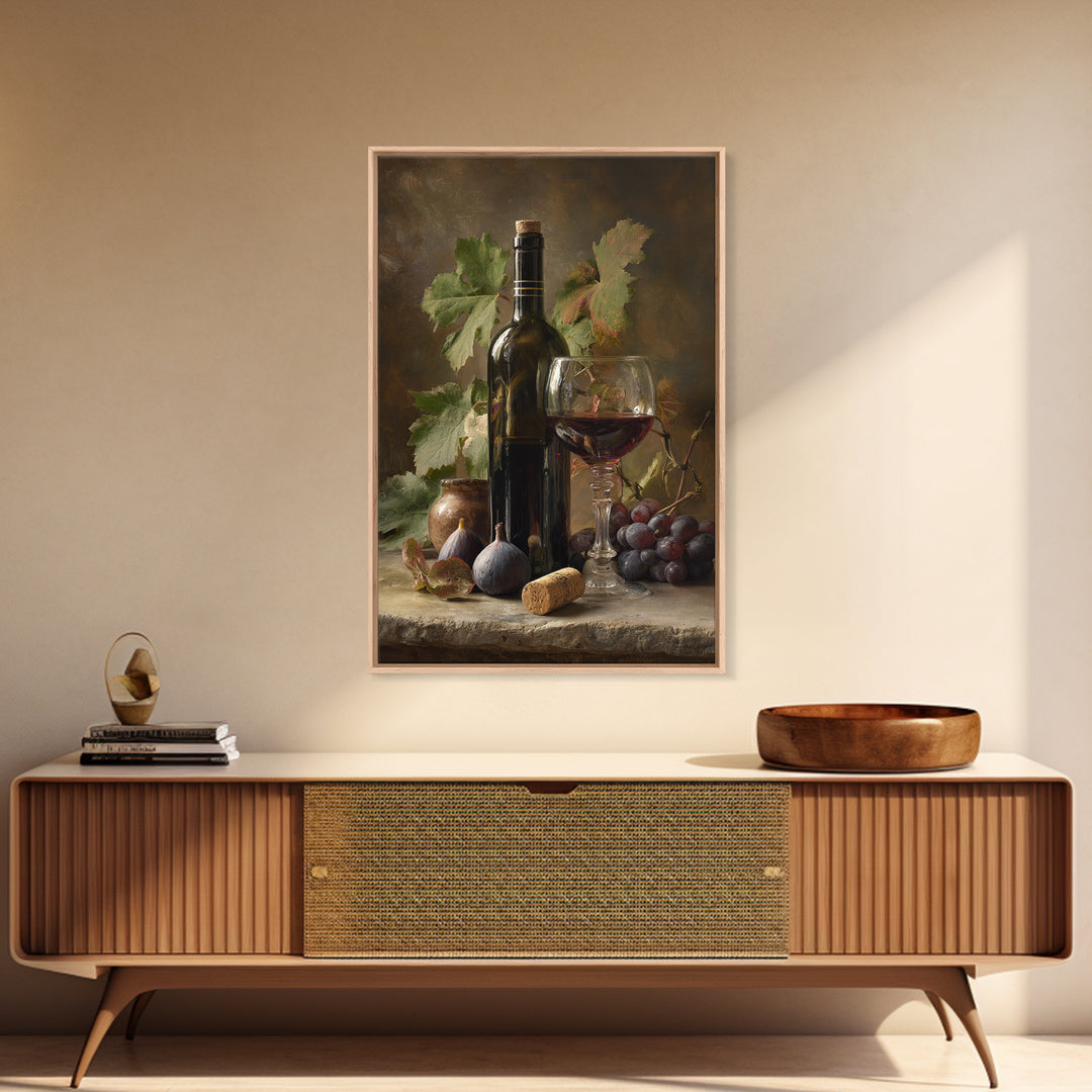 Wine Bottle and Glass Still Life Canvas Print, Winery Art, Contemporary Art, Winery Decor, Fine Art, Vineyard, Kitchen Decor, WIN-2x3-10