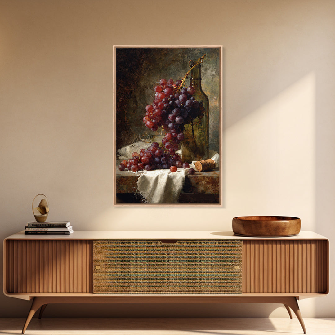 Champagne Grapes and White Linen Still Life Framed Canvas Print, Winery Art, Artwork, Winery Decor, Abstract Art, Vineyard, WIN-2x3-13