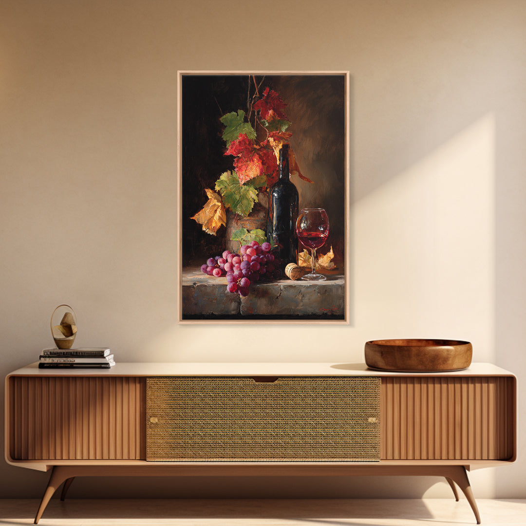 Vine Leaves Turning Autumn Red and Gold Framed Canvas Print, Winery Art, Contemporary Art, Winery Decor, Fine Art, Vineyard, WIN-2x3-19