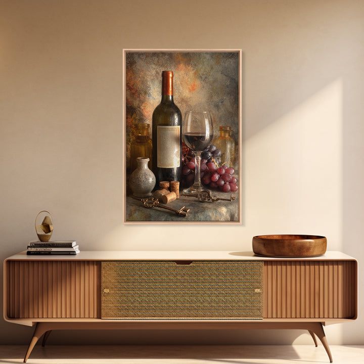 Old Cellar Key and Wine Label Shapes Framed Canvas Print, Winery Art, Farmhouse Decor, Winery Decor, Abstract Art, Vineyard, WIN-2x3-20