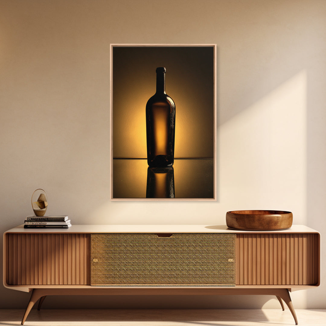 Black and Gold Wine Bottle Silhouette Framed Canvas Print, Winery Art, Modern Decor, Winery Decor, Fine Art, Vineyard, WIN-2x3-24