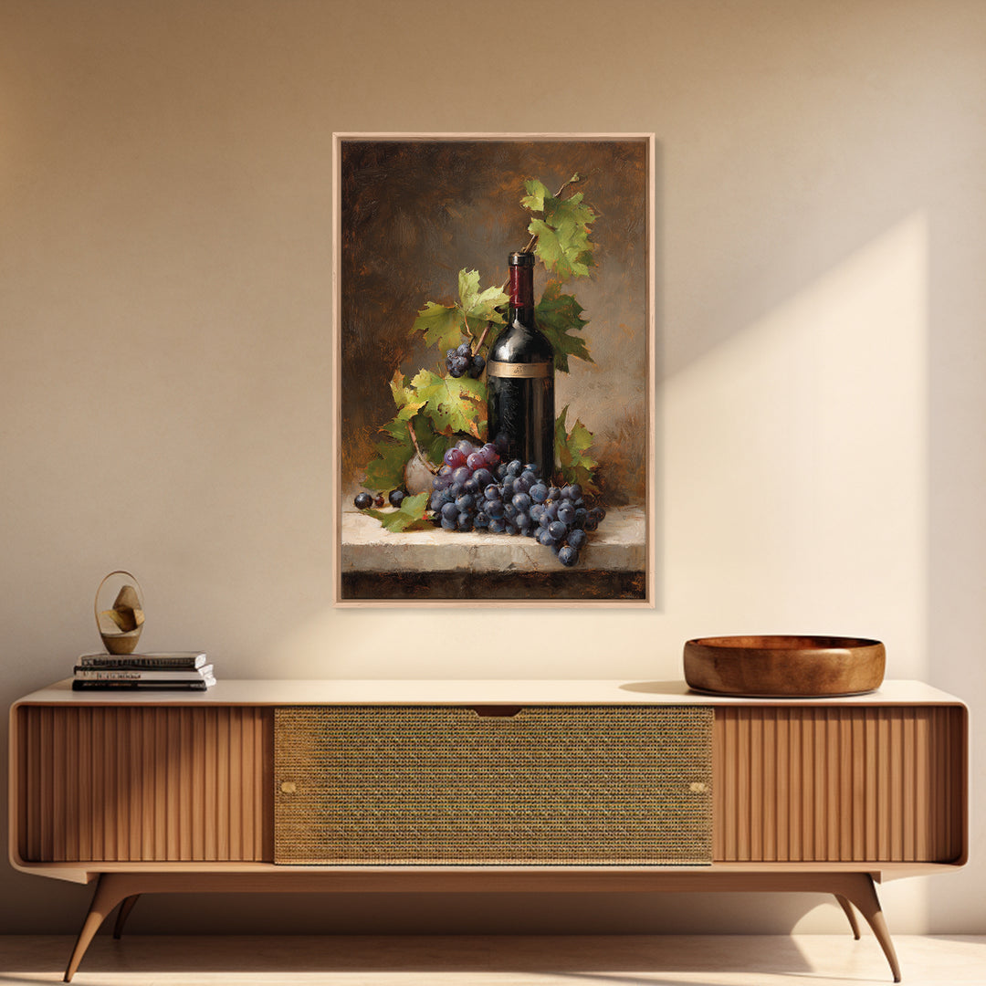 Grapevine Branch with Purple Grapes and Leaves Framed Canvas Print, Winery Art, Kitchen Art, Winery Decor, Fine Art, Vineyard, WIN-2x3-33